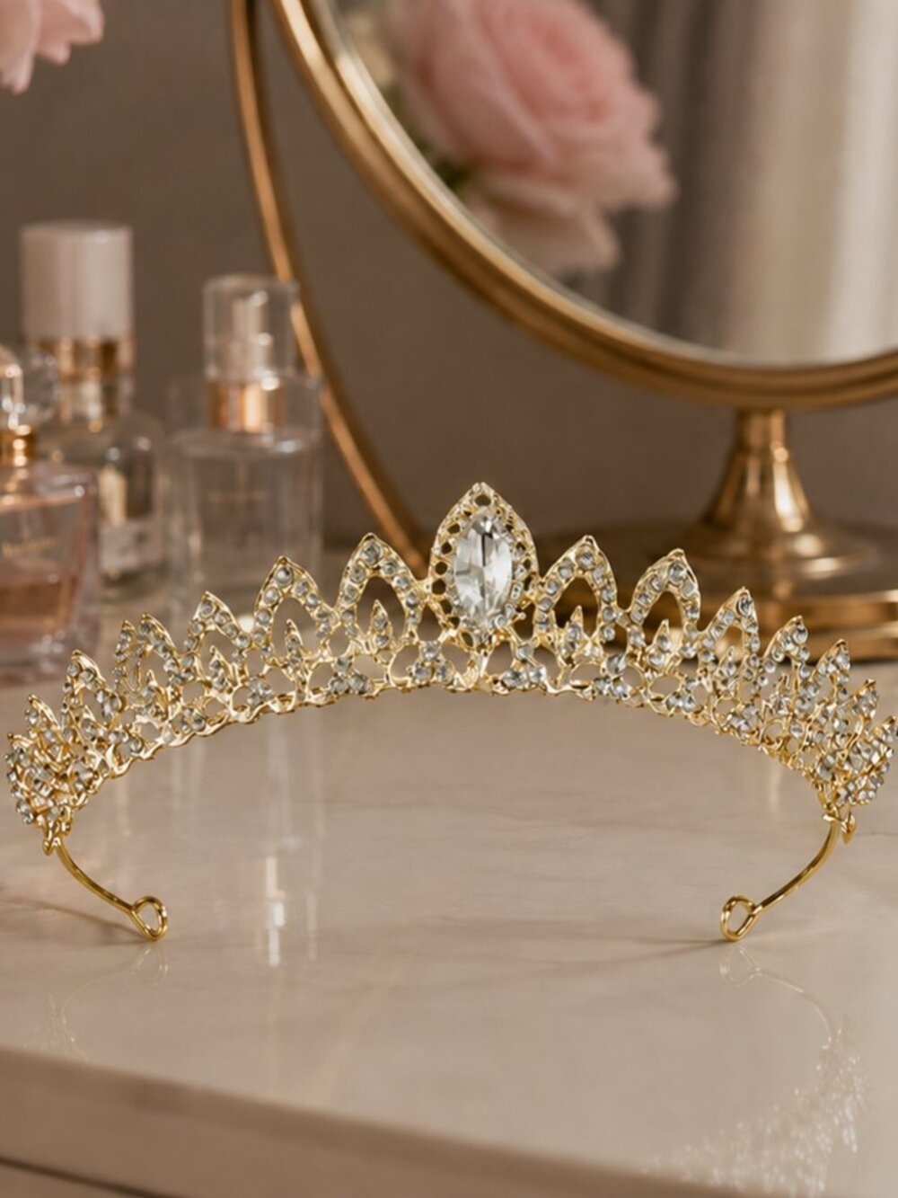 Gold Rhinestone Tiara Crown for Women